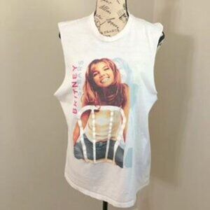 Britney Spears Used White Unisex Tank Top Size L